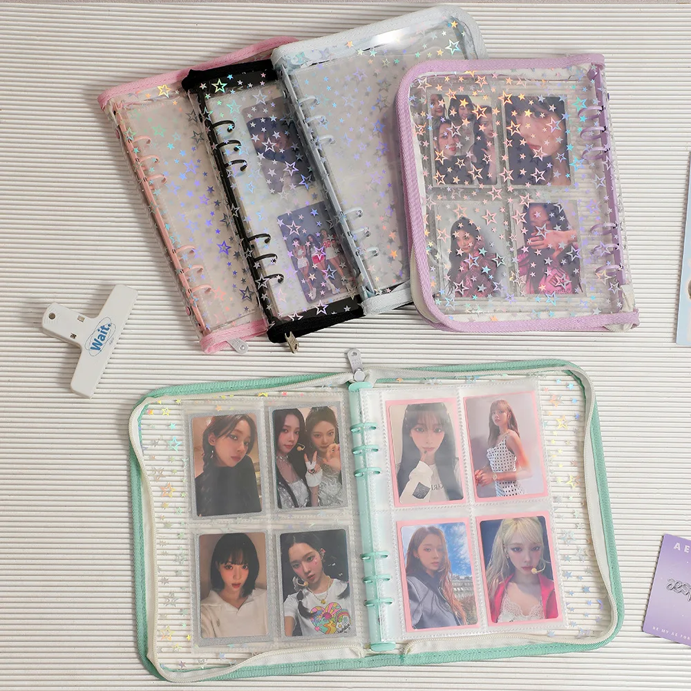 MINKYS Glittery Star A5 Kpop Binder Photocard Collection Book Photo Card Organizer Notebook With 10PCS Sleeves School Stationery