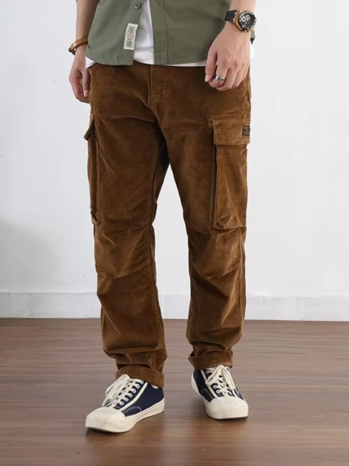 

Мужские повседневные вельветовые брюки весна-осень 2025 с множеством карманов, прямые, на молнии, износостойкие