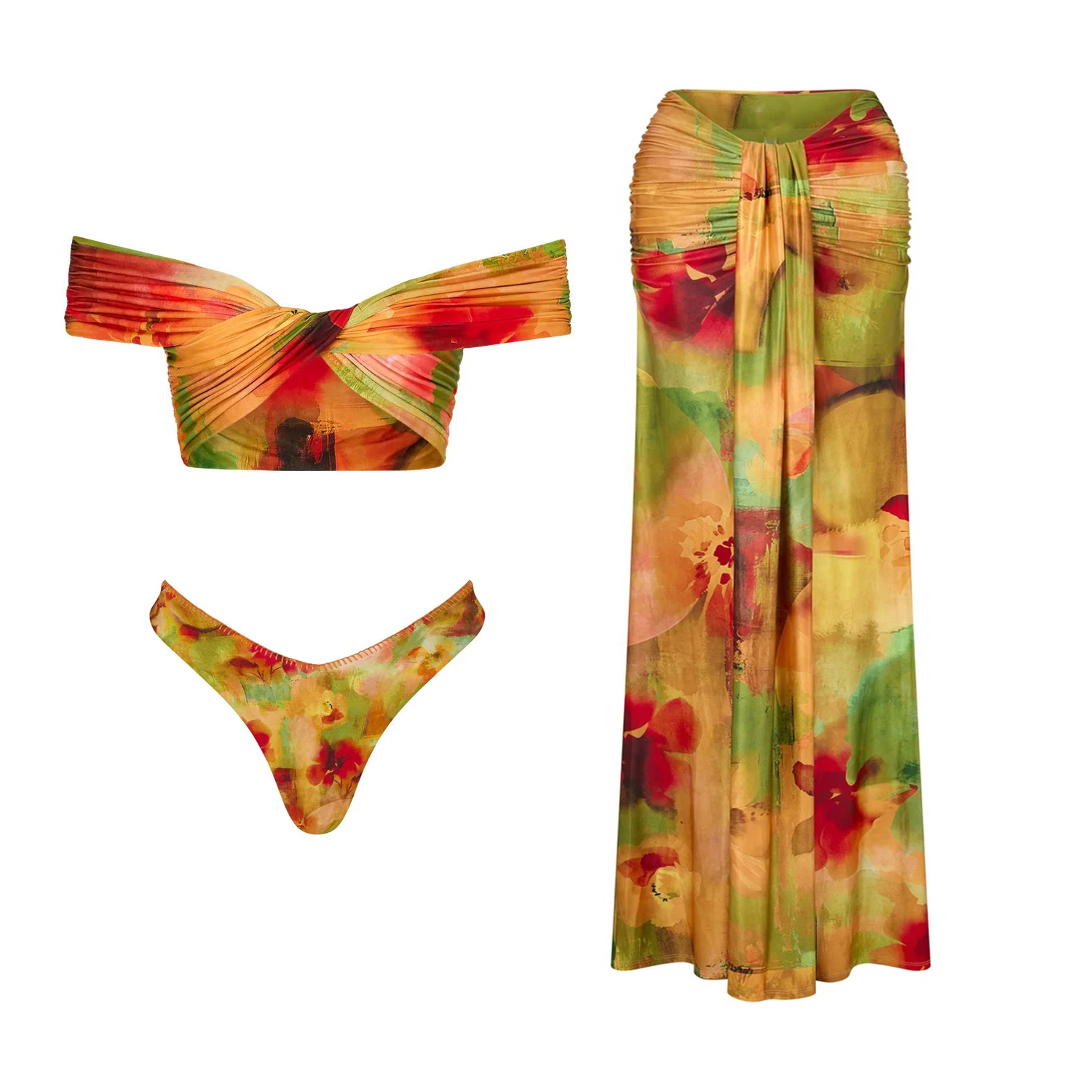 

Комплект бикини из 3 предметов: сексуальный женский купальник, пляжная накидка с принтом, пляжная одежда, купальные костюмы