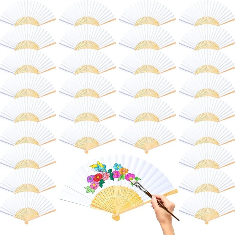 

10/30pcs White Foldable Paper Fan Portable Chinese Bamboo Fan Wedding Gifts For Guest Birthday Party Decoration Kids Painting