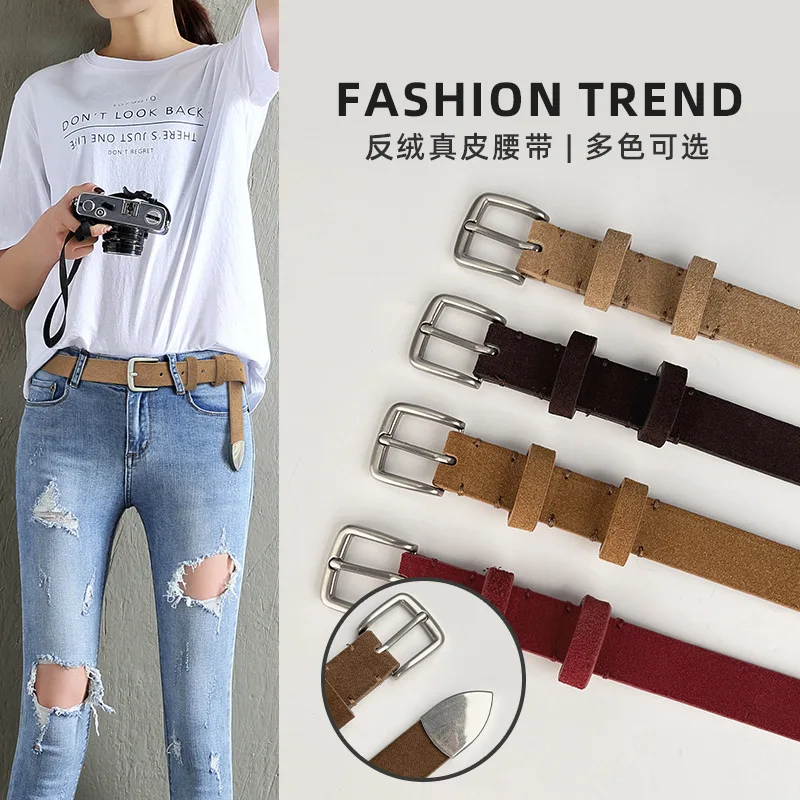 

Retro High-end Cowhide Belts for Women Suede Frosted Genuine Leather Women's Belt Skirt Jeans Belt Female Luxury Brand Belt