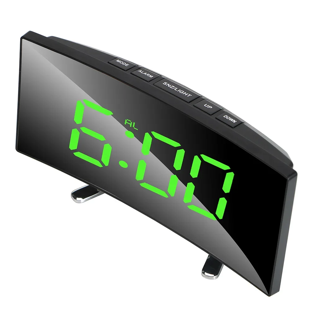 Desktop Clock 7 Inch   Bedroom   Large Number Table Clock Digital Alarm Clock Curved Dimmable Mirror Clock