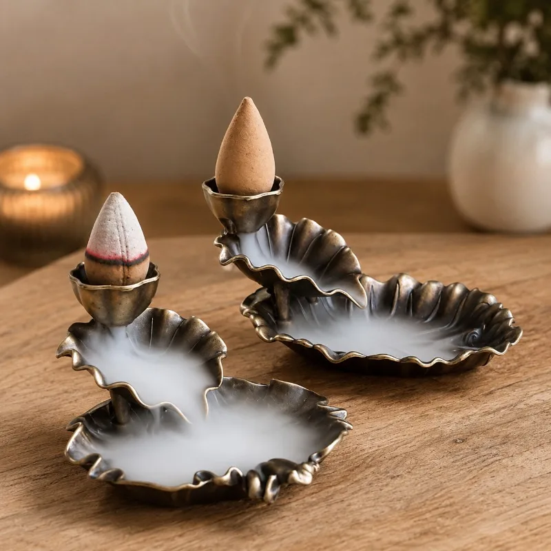 Lotus Leaf Backflow Incense Burner Antique Ornaments Ornamental Incense Burner Chinese Element Incense Burner Home Decoration