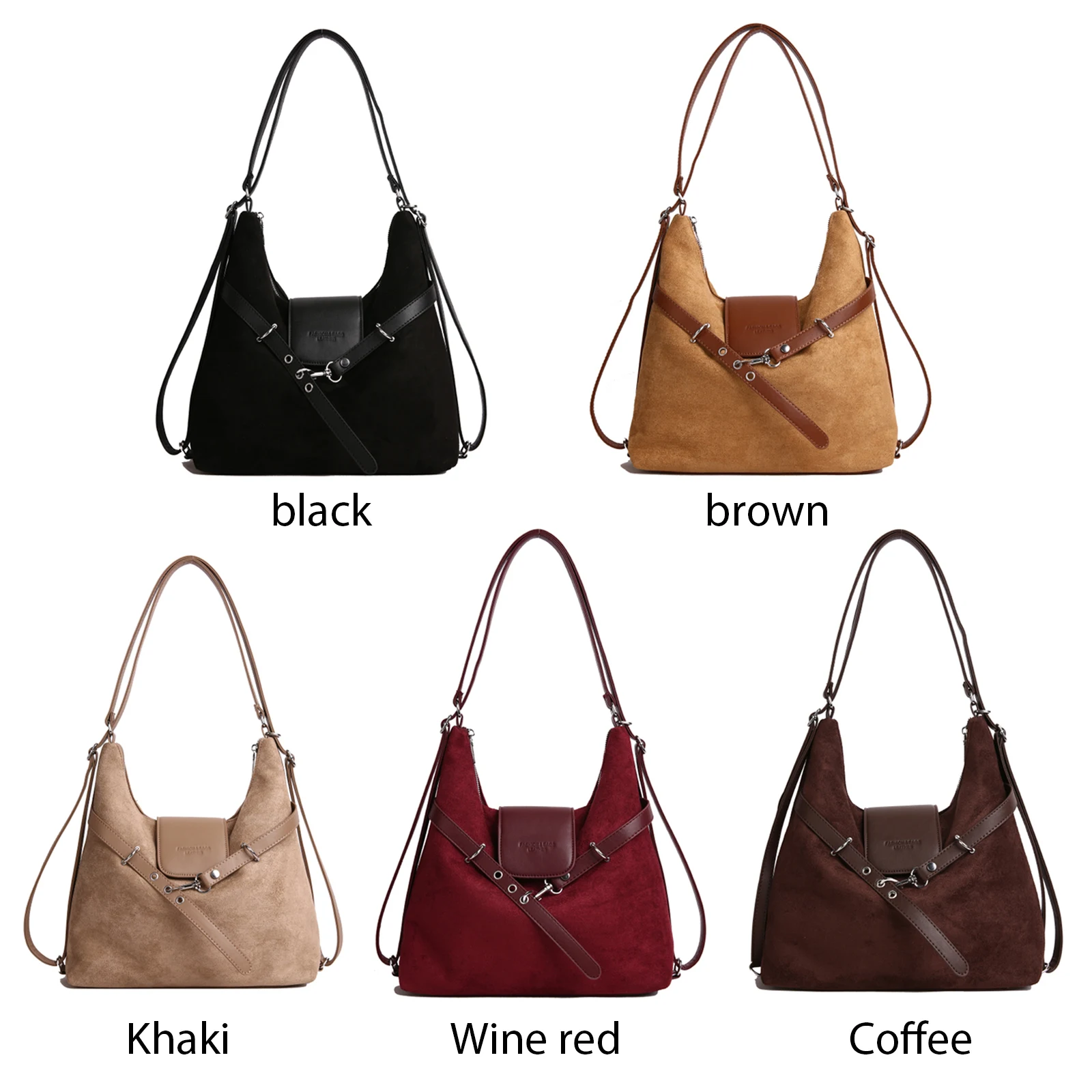 

Double-Shoulder Bags W/ Adjustable Straps Faux Suede Handbags Fashion Single Shoulder Bags for Work School Travel Shopping
