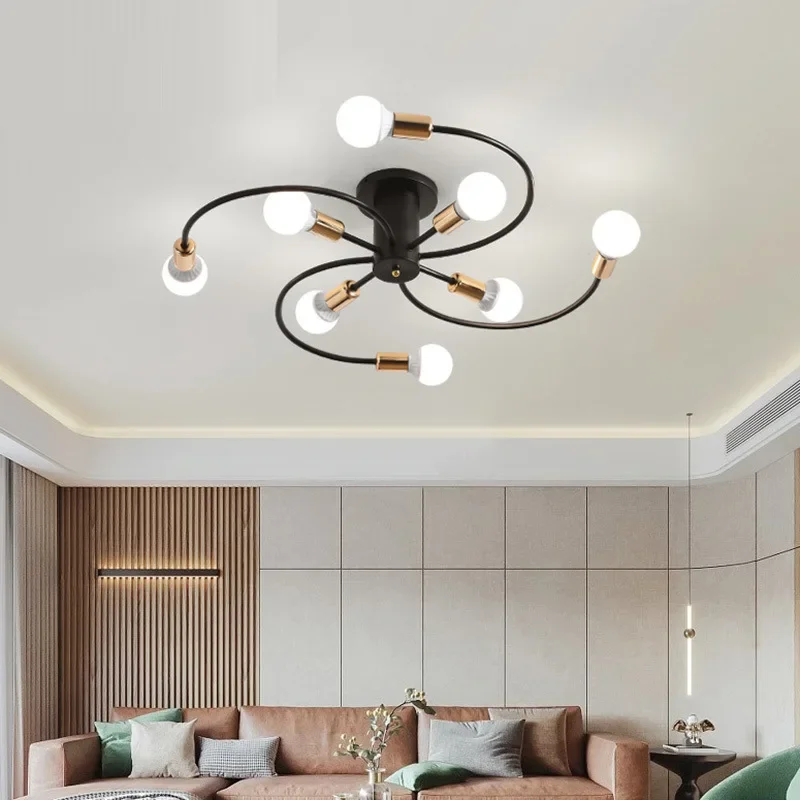 Retro Iron Ceiling Lamp 6/8 Head Chandelier Black/White Lighting Modern Indoor Lighting for Living Bedroom Restaurant Decoration