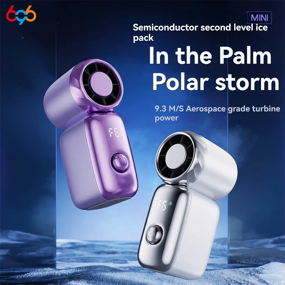 

696 Handheld Small Fan Ice Pack Cool Down Turbofan Small Fan With Digital Display 6-Speed Wind Speed Summer Cooling Artifact