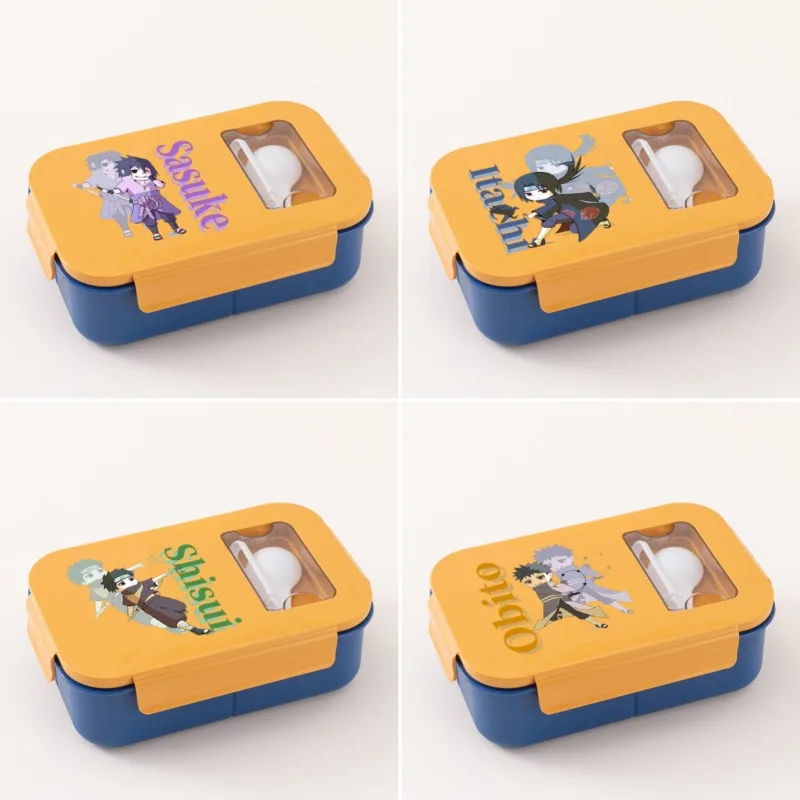 Naruto Sasuke-caja Bento de gran capacidad, contenedor de almacenamiento de alimentos de dibujos animados de Anime, fiambrera portátil de moda para estudiantes con vajilla