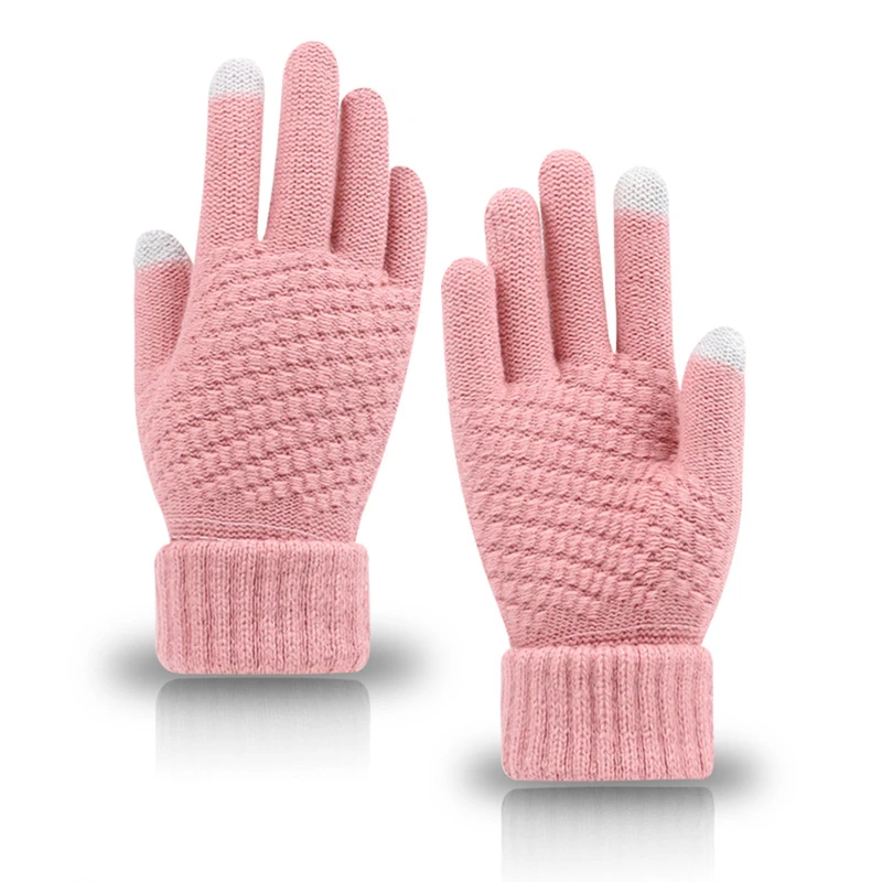 2024 New Women'S Knitted Gloves Autumn Winter Thick Warm Gloves Plush Inside Solid Mittens Couple