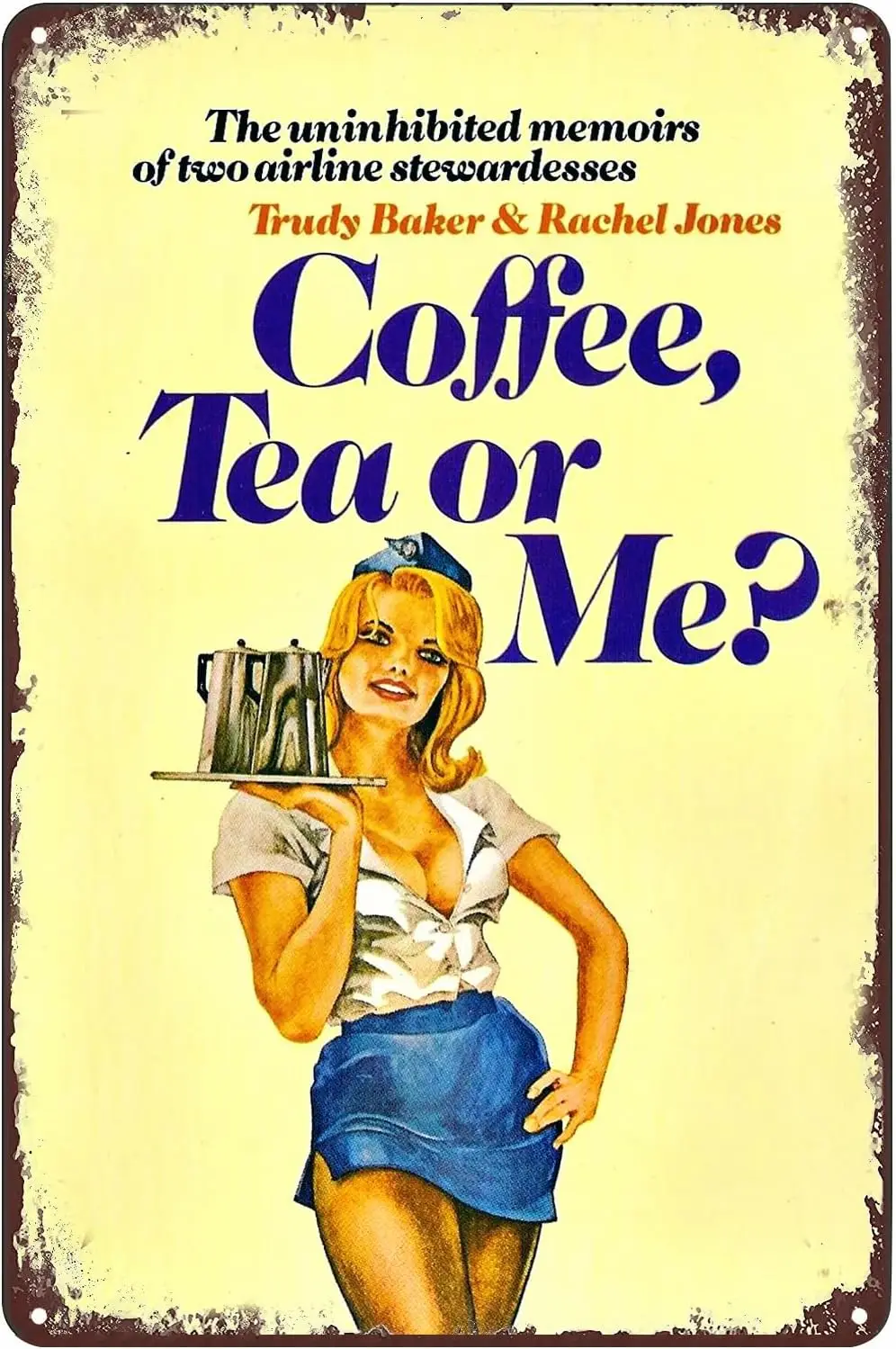 Coffee Tea or Me Tin Sign Pinup Girl Sexy Woman Waitress Metal Poster Wall Art Decor Plaque for Home Bar Club Cafe Dinner R sign