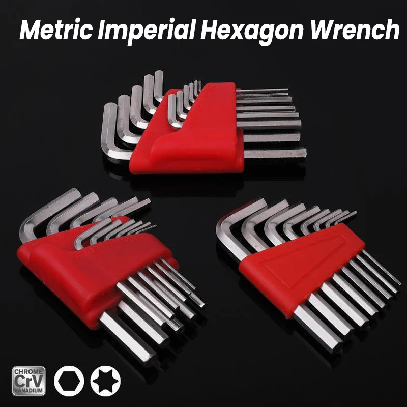 L-shaped Hex Hexagon Key Allen Wrench Imperial and Metric Systems Flat Hex Wrench Key Double-End Screwdriver Hand Tools