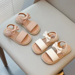 Toddlers Girls Sandals Little Kids Beach Shoes 2024 Summer Brand New bambini sandali piatti Sweet Princess con papillon Open toe