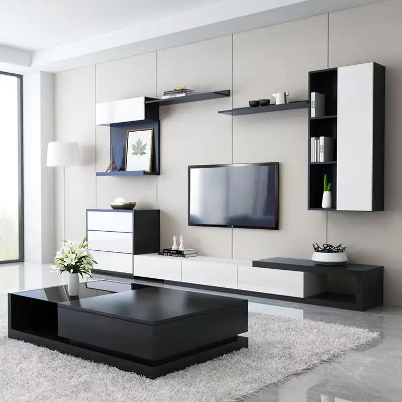 Modern Wooden Wall Cabinets Living Room Set Home Furniture Coffee Table & TV Stand