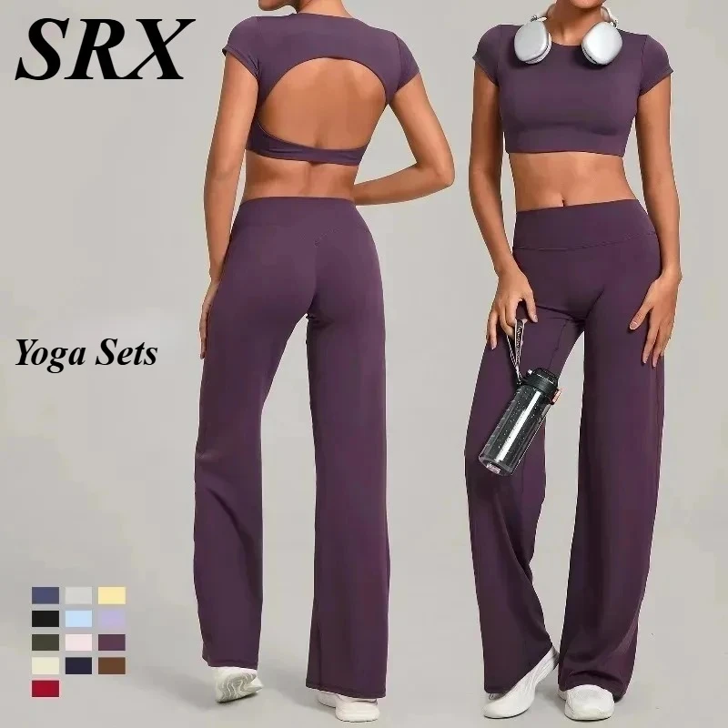 Conjuntos de Yoga sin costuras para mujer, deportes, Fitness, levantamiento de cadera, apretado, manga corta, belleza, ejercicio de espalda, correr al aire libre, trajes de gimnasio Wokout