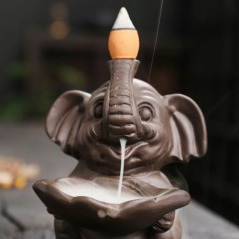Purple Clay Backflow Incense Burner Little Elephant Smoke Backflow Burner Creative Southeast Asia Europe and America Ornament Ba