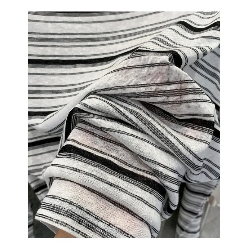 Lazy and Relaxed Striped One-shoulder Long-sleeved T-shirt Women's Summer New Slanted Shoulder Top