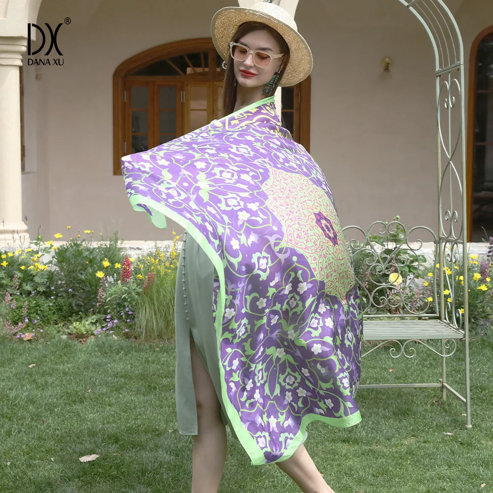 2023 New Femme 100% Mulberry Silk Scarf For Women Luxury Brand Flower Summer Beach Blanket Bandana Muslim Hijab Foulard Pashmina