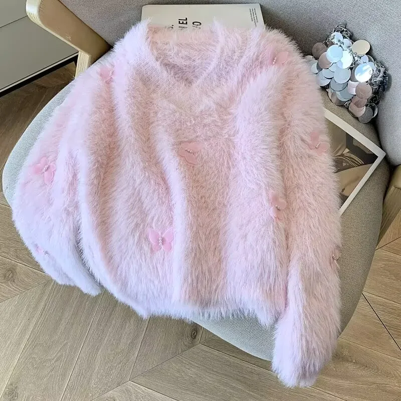 سترة محبوكة مخملية بيضاء ort V-Ne للتخسيس طبقة أساسية للنساء وصل حديثًا لخريف 2025 ألياف بوليستر 00%