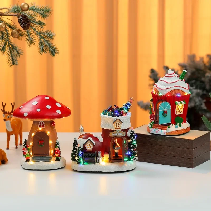 Christmas Music Box Painted Resin Light‑Up House Figurine Musical Ornament Xmas Gift Home Tabletop Festive Decoration