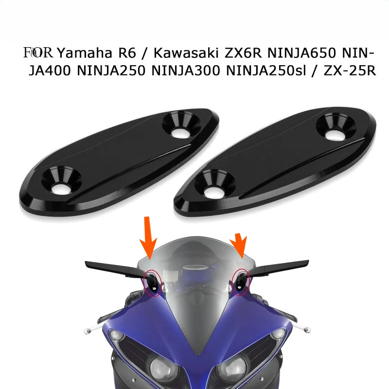 

Mirror Block Off Base Plates for R1 R6 ZX6R NINJA650 400 250/300 250sl ZX-25R Mirror Hole Cover Plug Decorative Cap Mirror