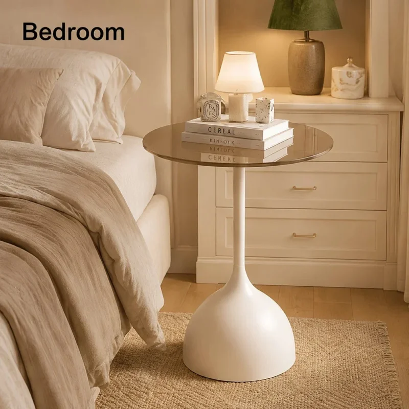 Modern Round Side Table with Tempered Glass Top & Metal Frame - Small Accent Table for Living Room, Bedroom