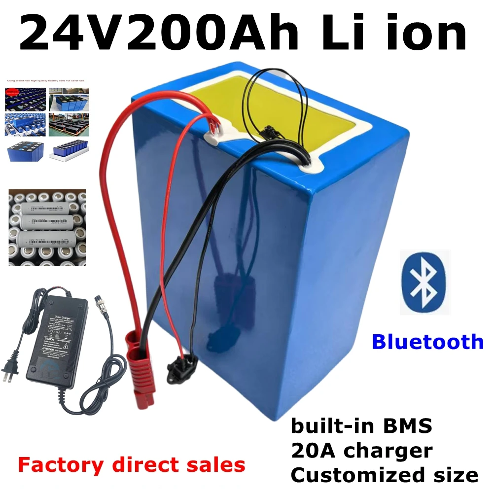 LT-24V 200AH Lithium ion bluetooth BMS APP 7s 24V li ion lithium battery for RV Tricycle van Boat solar energy +20ACharger.