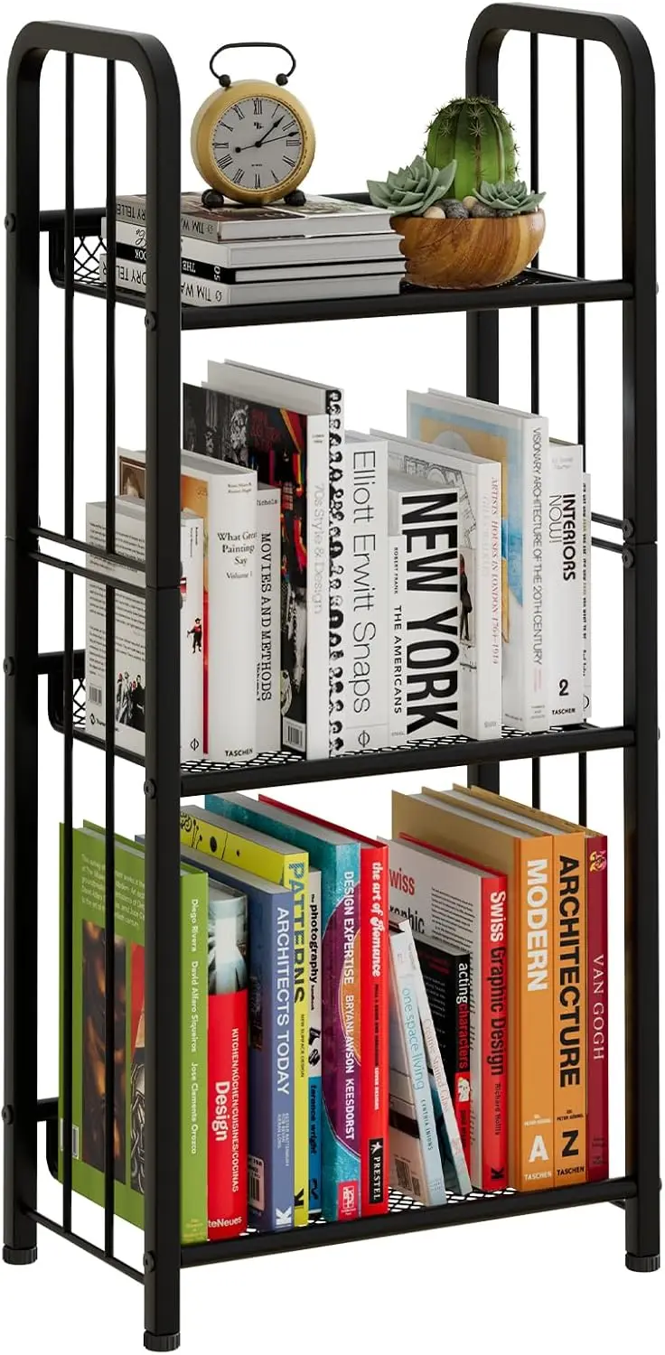

3-Tier Black Bookshelf Storage Shelf for Living Room, Bedroom, Kitchen - Rust-Resistant & Easy Assembly