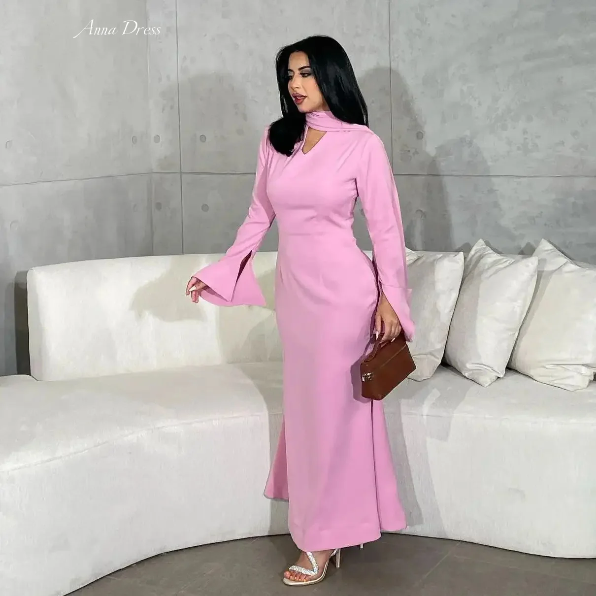 

Anna Long Sleeves Elegant Long Dress Women Elegant Party Luxurious Women's Evening Dresses Women Parties Crew Neck Fish Tail