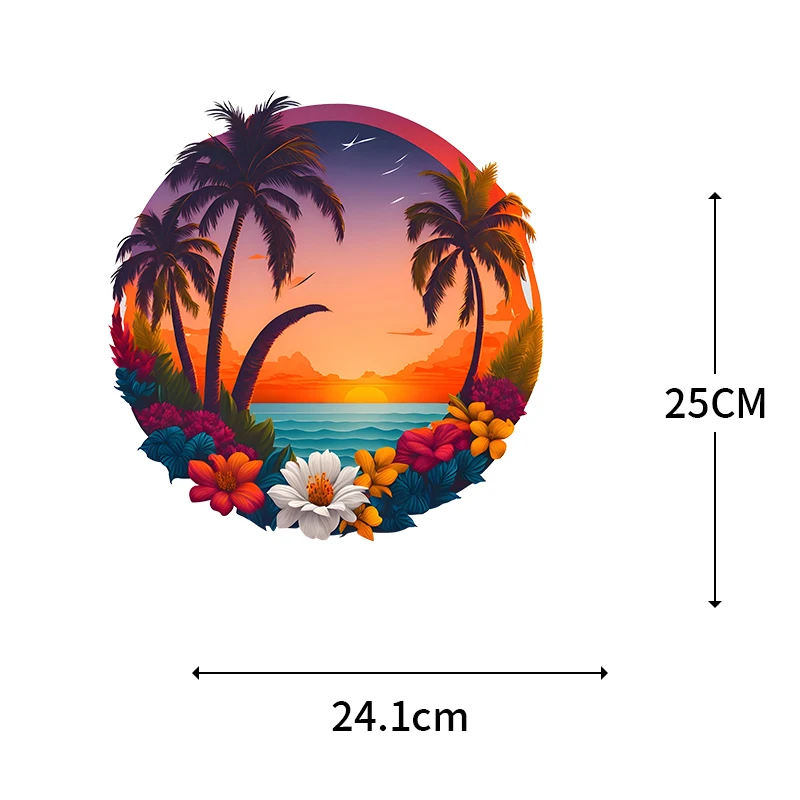 Lighthouse Stripe Sticker Palm Tree Sunset Heat Transfer Clothing DIY Decoration Iron On Clothing Accessories Washable