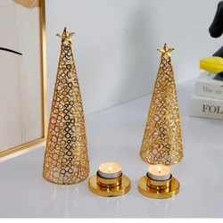 Christmas Holiday Metal Christmas Tree Candlestick Candle Cup INS Style Wedding Decoration Tea Wax Small Round Cup Candle Holder