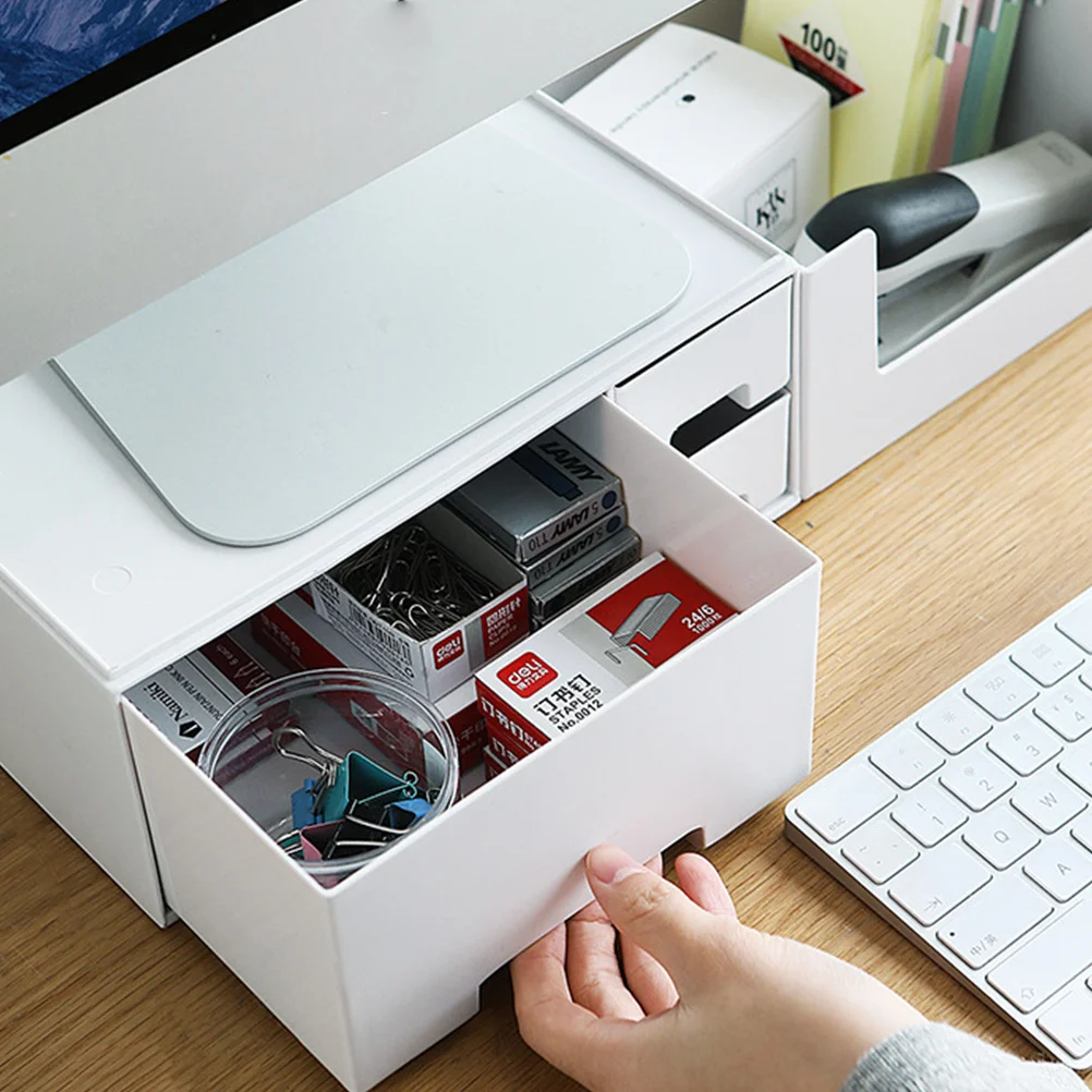 

Computer LCD Display Elevated Shelf White Desktop Organizer Storage Container Stationery Office Accessories Monitor
