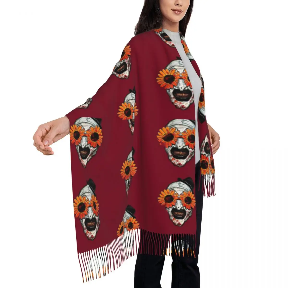 Art The Clown Terrifier 2 Sunflower Sunglasses Scarf Tassel Scarves for Women Warm Shawls and Wraps Large Fall Winter Shawl Wrap