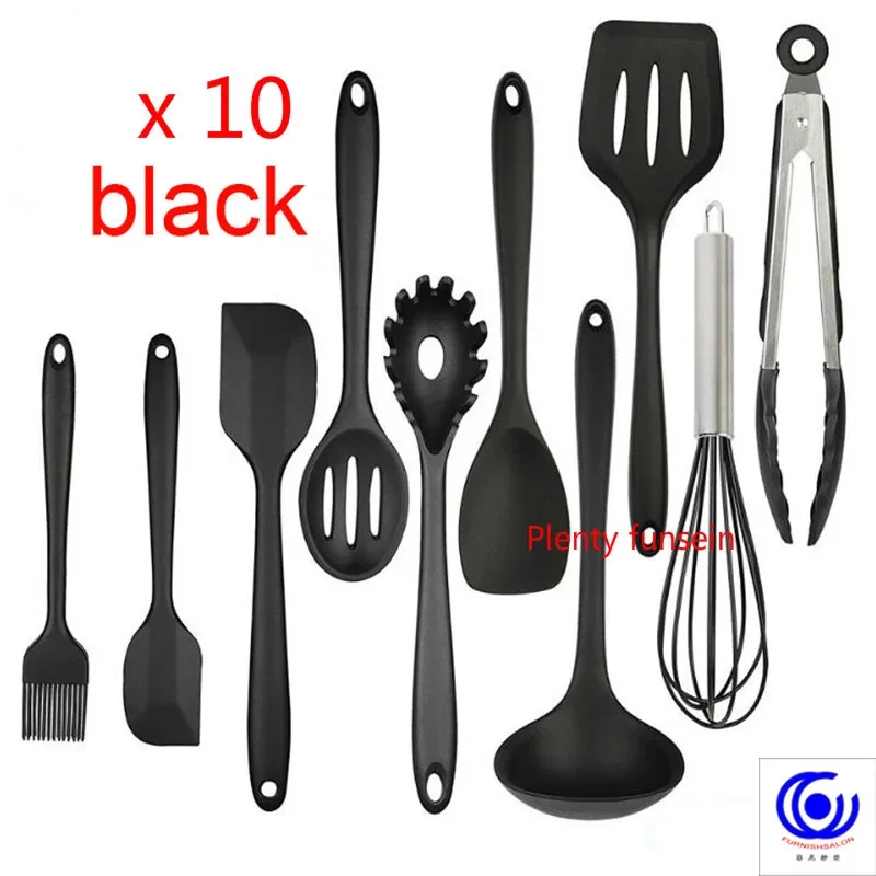 

High temperature resistance does not hurt the pot, spoon, all silicone cooking spatula, kitchen utensil set 10-piece set