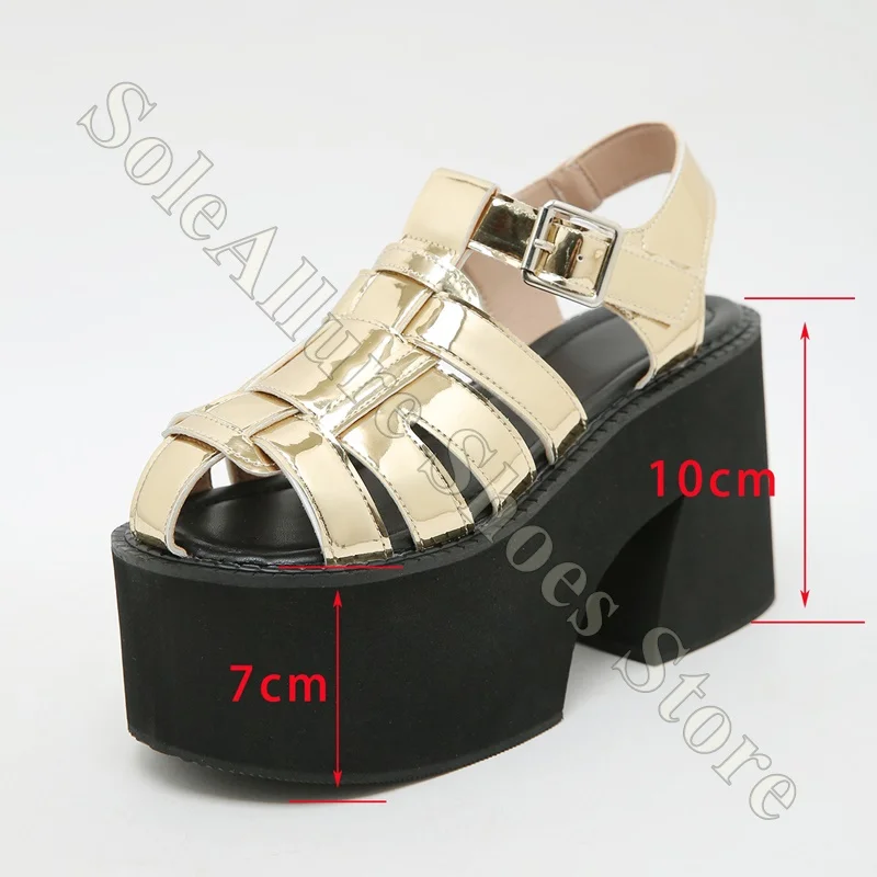 

Platform Gladiator Sandals Metallic Finish Adjustable Buckle Non Slip Comfortable Cushioned Lightweight 10CM Heel Sandals
