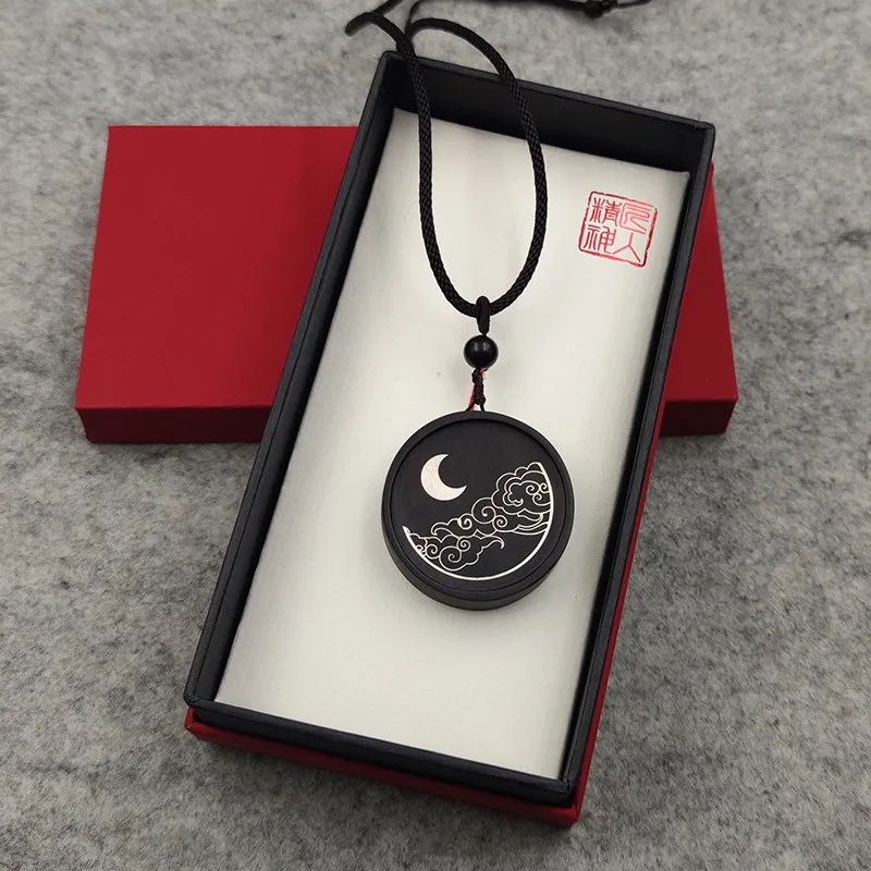 

Black Sandalwood Inlaid with Silver Round Pendant Purple Light Sandalwood Inlaid with Auspicious Cloud Necklace Inlaid with