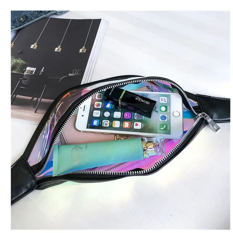 Nuovo marsupio sportivo marsupio olografico marsupio per telefono borsa piccola impermeabile borsa a tracolla da viaggio trasparente in PVC