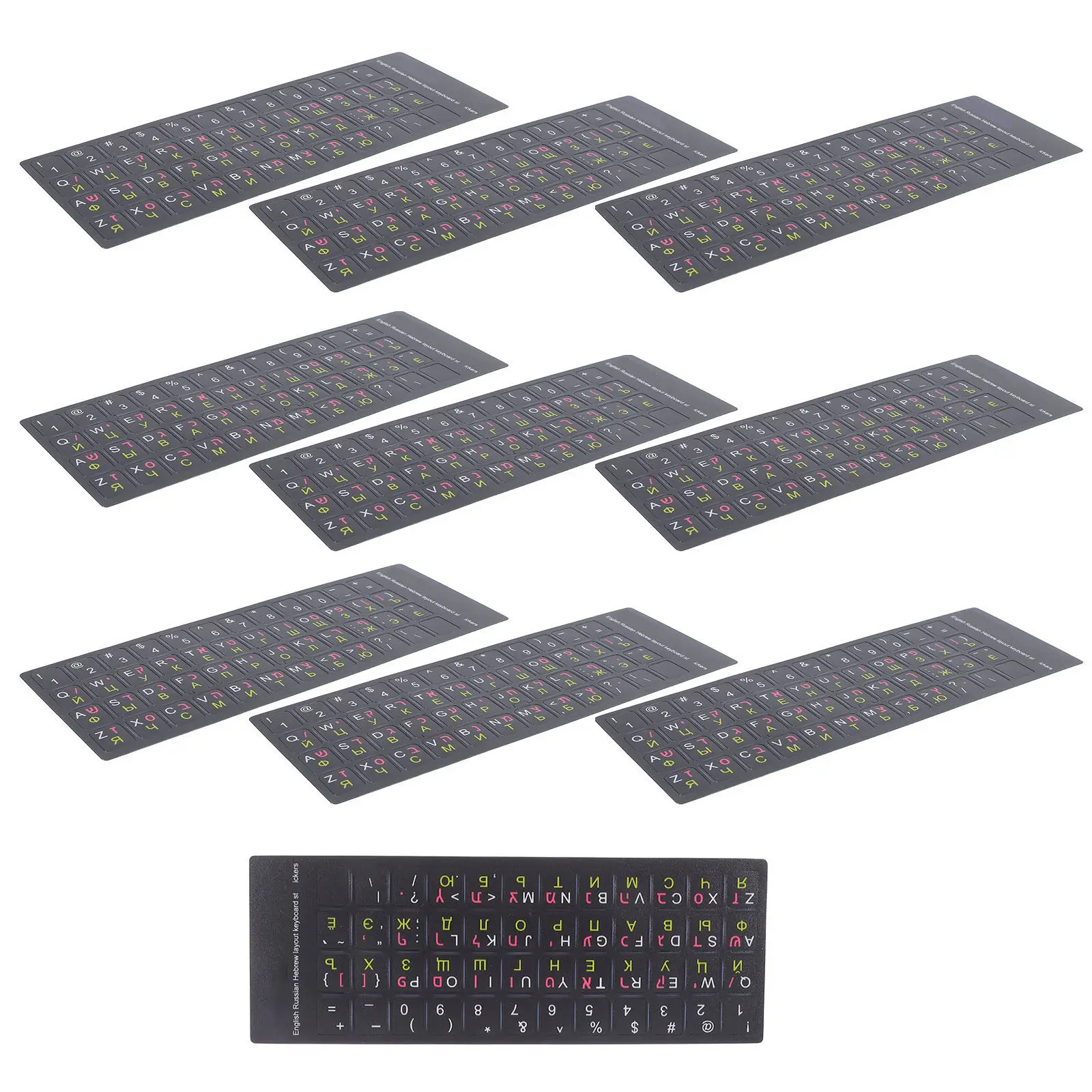 10Sheets Multilanguage Keyboard Stickers English Hebrew Russian Precise Position Laptop Computer Typing Key Covers