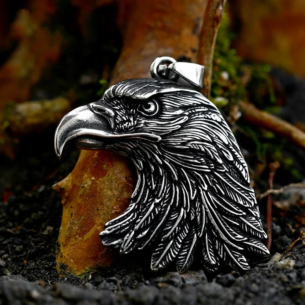 

New Punk Hip Hop Stainless Steel Eagle Head Pendant Necklace for Men Creative Flag Statue of Liberty Vintage Necklace Jewelry