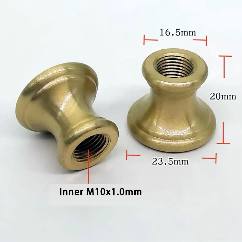 Brass M10 Inner Thread Straight Through Pure Copper Desk Lamp Floor Lamp Shelf Nut Pitch 1.0mm Decorative Nut