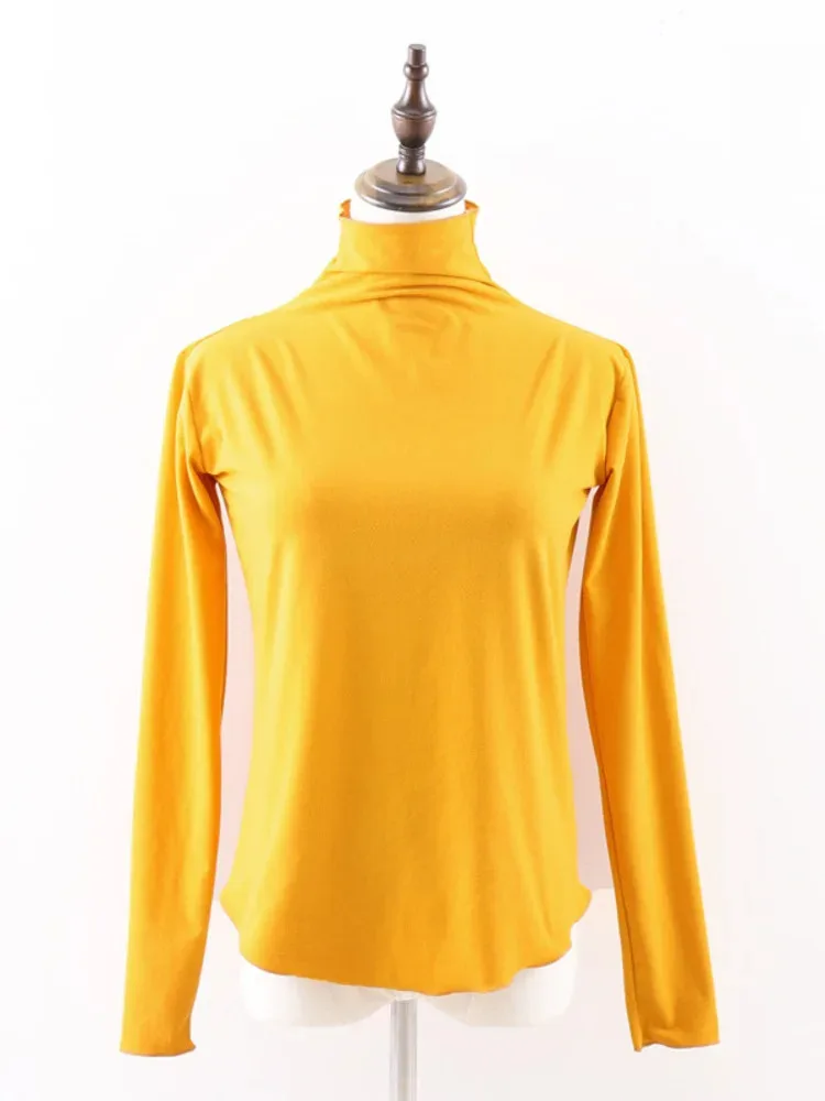 เสื้อบัลเล่ต์คอสูงทรงเข้ารูปสีทึบ เสื้อเต้นรําแขนยาวผู้หญิงสําหรับการซ้อมและการแสดงบนเวที