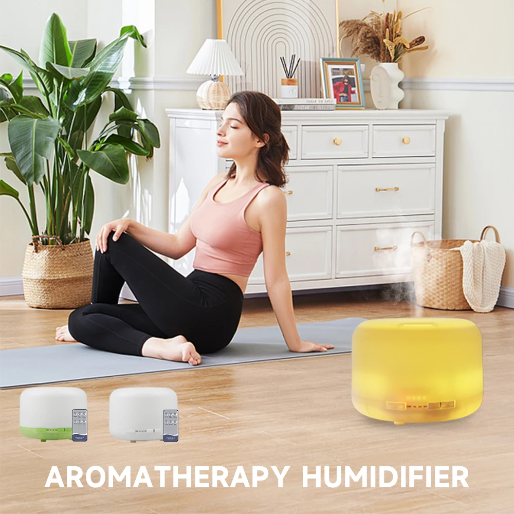 

Диффузор эфирного масла 500 мл, тихий ароматический диффузор, ультразвуковой увлажнитель воздуха с дистанционным управлением и 7 цветами света для спальни