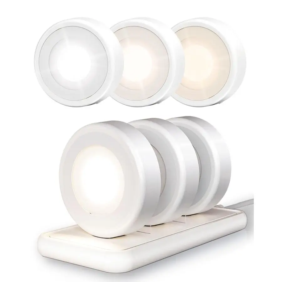 

Светодиодные светильники-шайбы с зарядной станцией, перезаряжаемые накладные светильники, беспроводные светильники для шкафов, 3 цветовые температуры, подсветка под шкафы