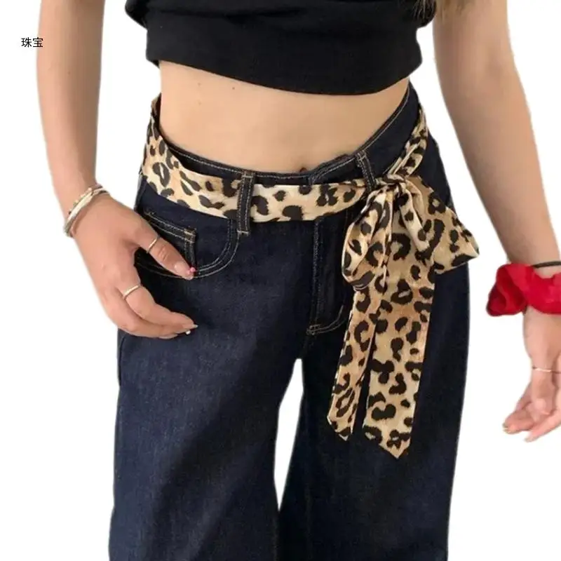 

X5QE Fashion Leopard Print Long Skinny Scarf Neckerchief Necktie Handbag Wrap Handle