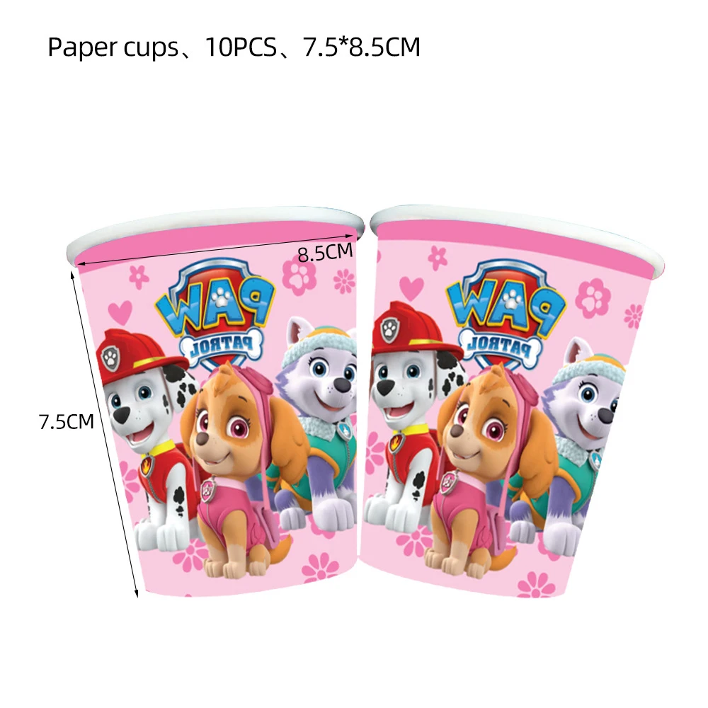 Taza de fiesta de la patrulla canina para niños y niñas, decoración de fiesta de cumpleaños, rosa, perros, Skye, taza de papel desechable, Baby Shower, favores, suministros de fiesta