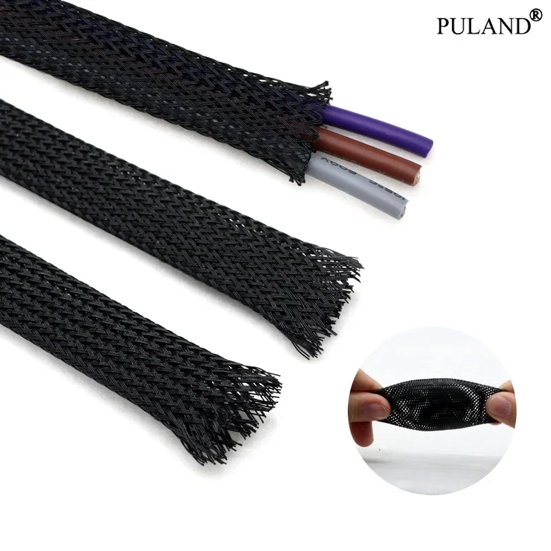 

1~50m Black PET Braid Sleeves 2/4/6/8/10/12/14/16/20/25/30/35/40/50/60mm High Density Insulated Snake Skin Cable Wrap Sheath