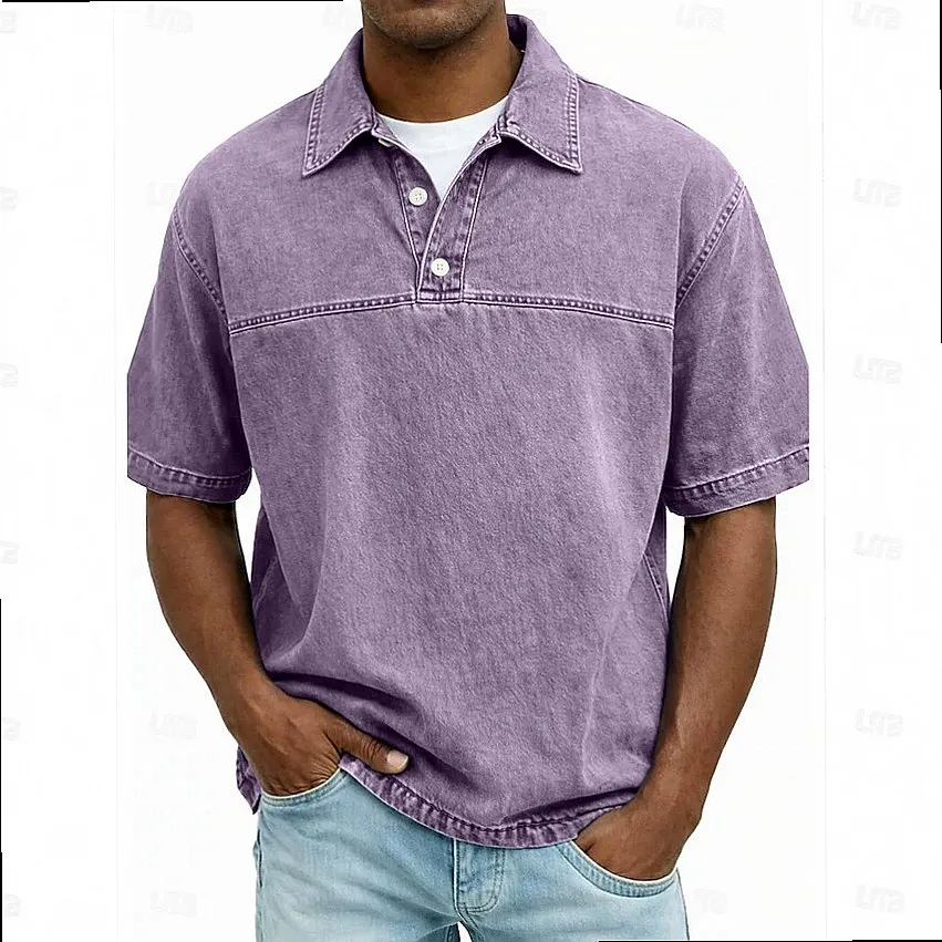 Men's Classic Fit Polo Shirt Casual Short Sleeve Solid Color Retro Tee Tops Spring Summer