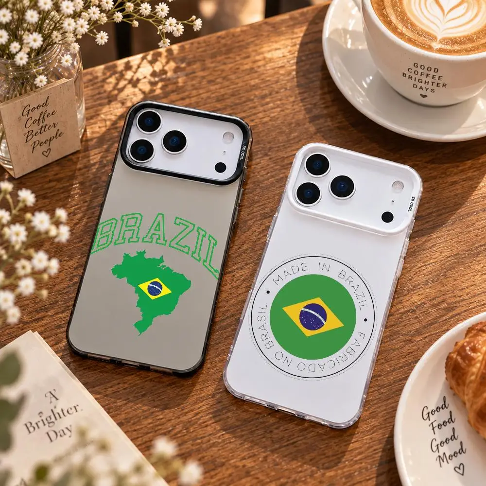 Brazilian Flag Phone Case For IPhone 18 17 16 15 14 13 Pro Max Independent Metal Button Electroplating Mobile