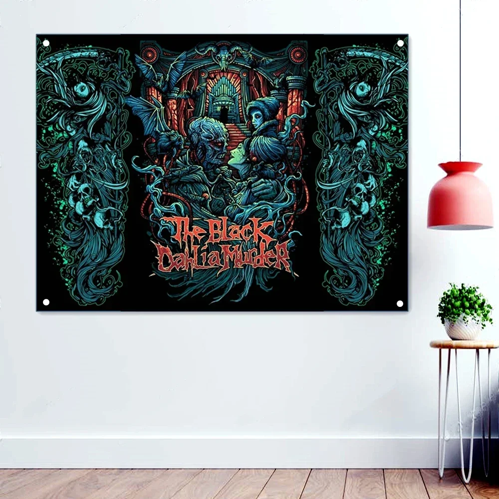 Spooky Hell Death Metal Flags Wall Hanging Music Dark Art Tattoos Artwork Posters scary Bloody Drawing Rock Band Logo Banners