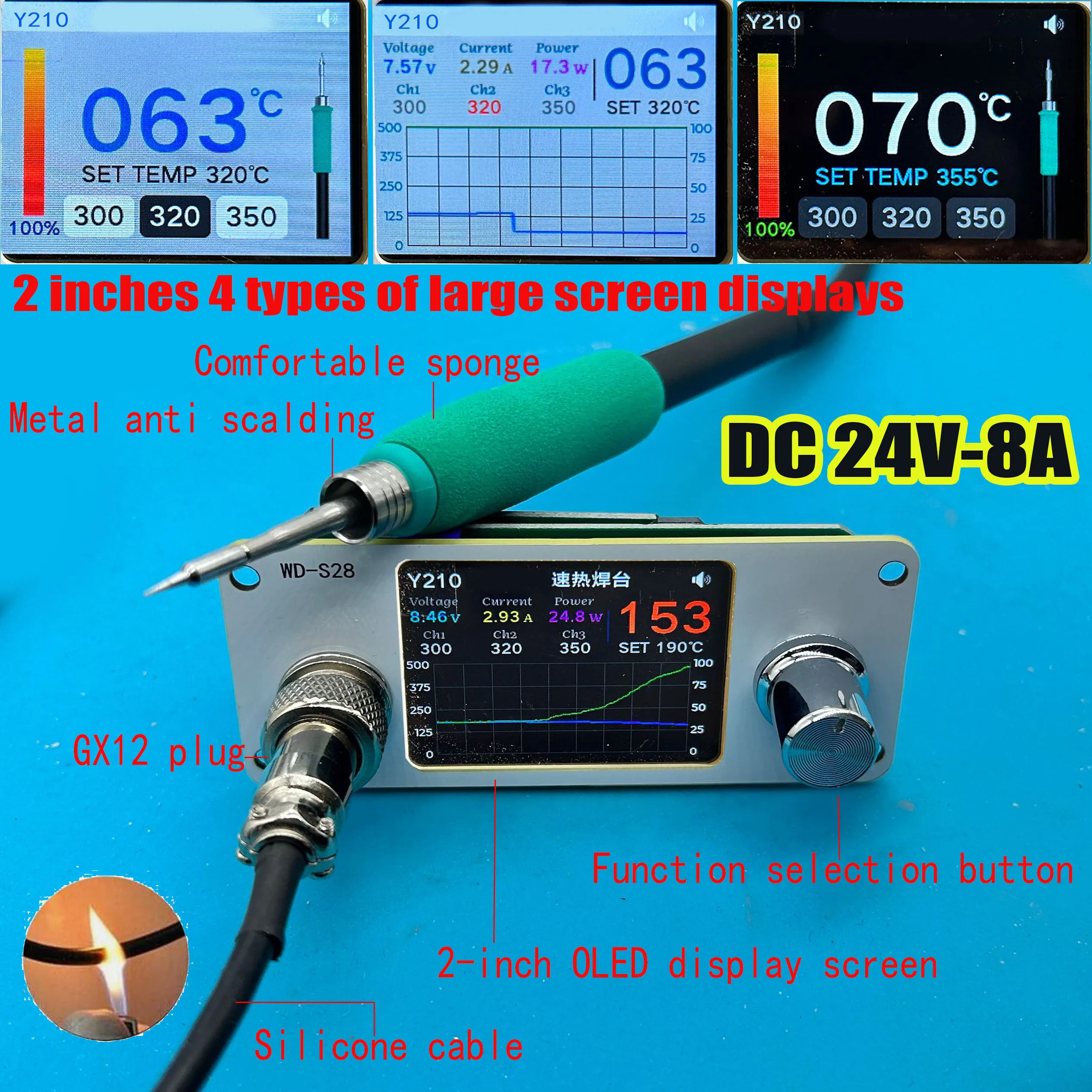 T12 C115 C245 C210 Control Board 2.62in OLED 4 display interfaces Electric Soldering Iron Soldering Station Controller DC 24V 8A