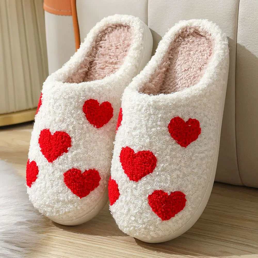 Cute Rainbow Plush Slippers Indoor Home Warm Shoes Soft Fuzzy Bedroom Footwear Couples Anti Slip Cartoon House Slides