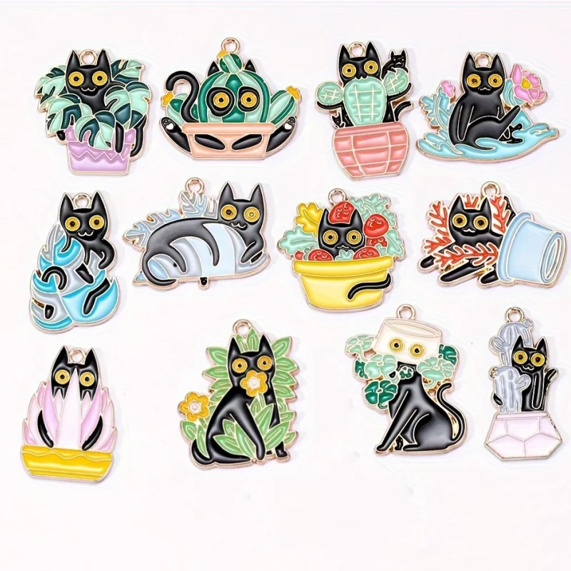 10Pcs Cute Cat Enam…